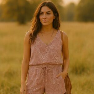 Halston Studio Pink & White Print Romper S